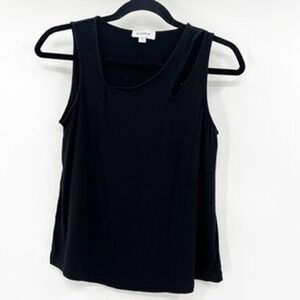 Evereve Black Asymmetrical Neckline Tank Top XS Rayon Spandex Sleeveless